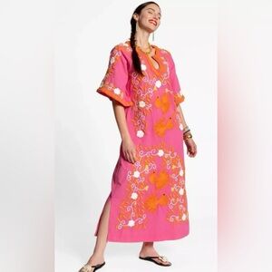 Frances Valentine Pink Peacock Caftan Dress Size 18 NWT